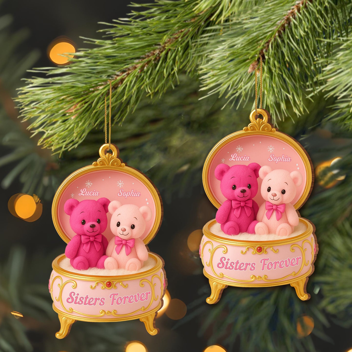 Caja de música "Hermana por Siempre" con ositos de peluche - Adorno de madera personalizado, forma personalizada - BST203_WDO