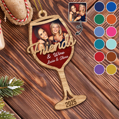 Friends & Wine, Custom Wine Glass Shaped Ornament