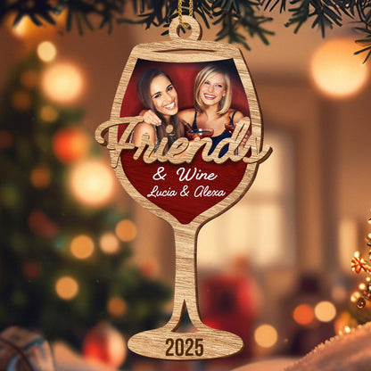 Friends & Wine, Custom Wine Glass Shaped Ornament
