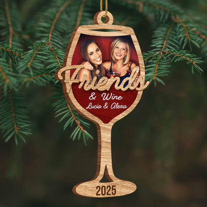 Friends & Wine, Custom Wine Glass Shaped Ornament