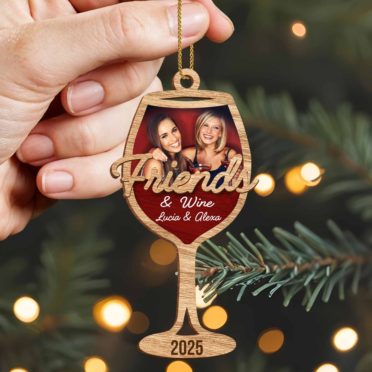 Friends & Wine, Custom Wine Glass Shaped Ornament