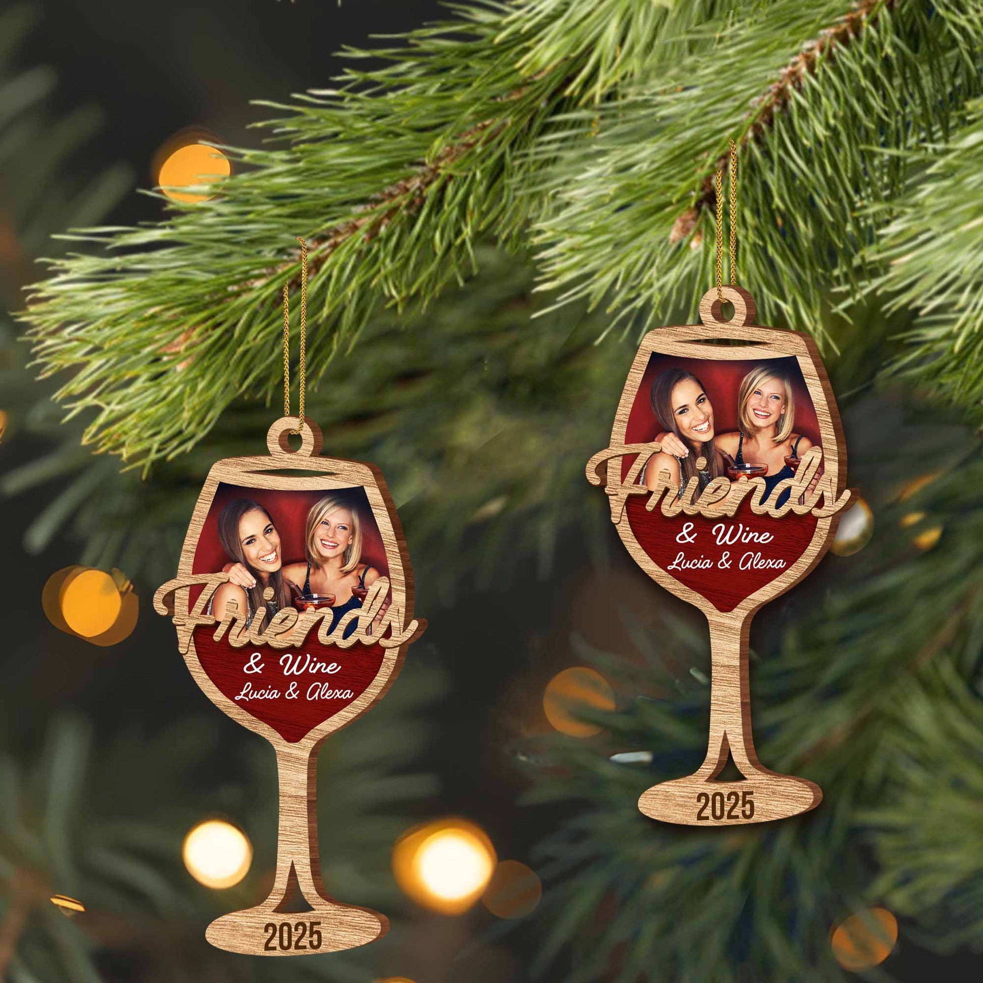 Friends & Wine, Custom Wine Glass Shaped Ornament