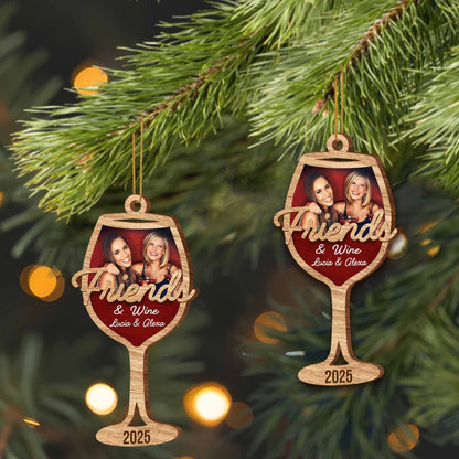 Friends & Wine, Custom Wine Glass Shaped Ornament