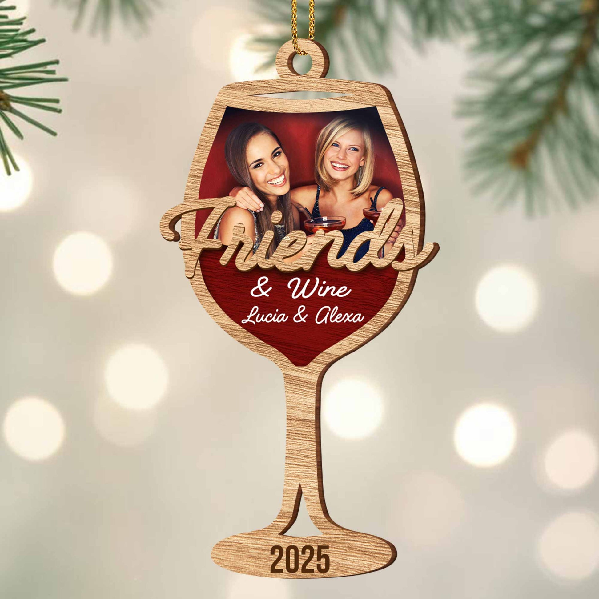 Friends & Wine, Custom Wine Glass Shaped Ornament