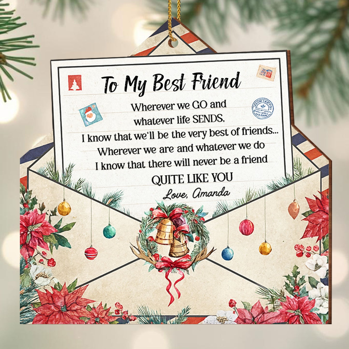 To My Best Friend, Poinsettia And Christmas Ornaments