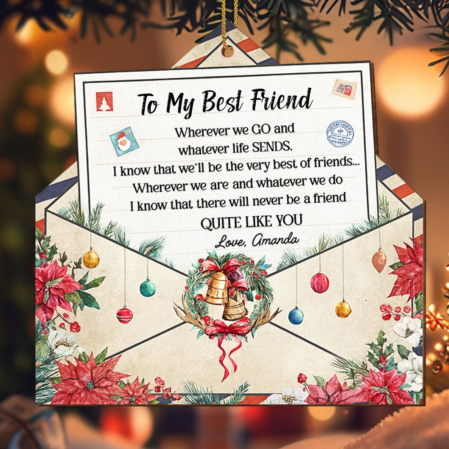 To My Best Friend, Poinsettia And Christmas Ornaments