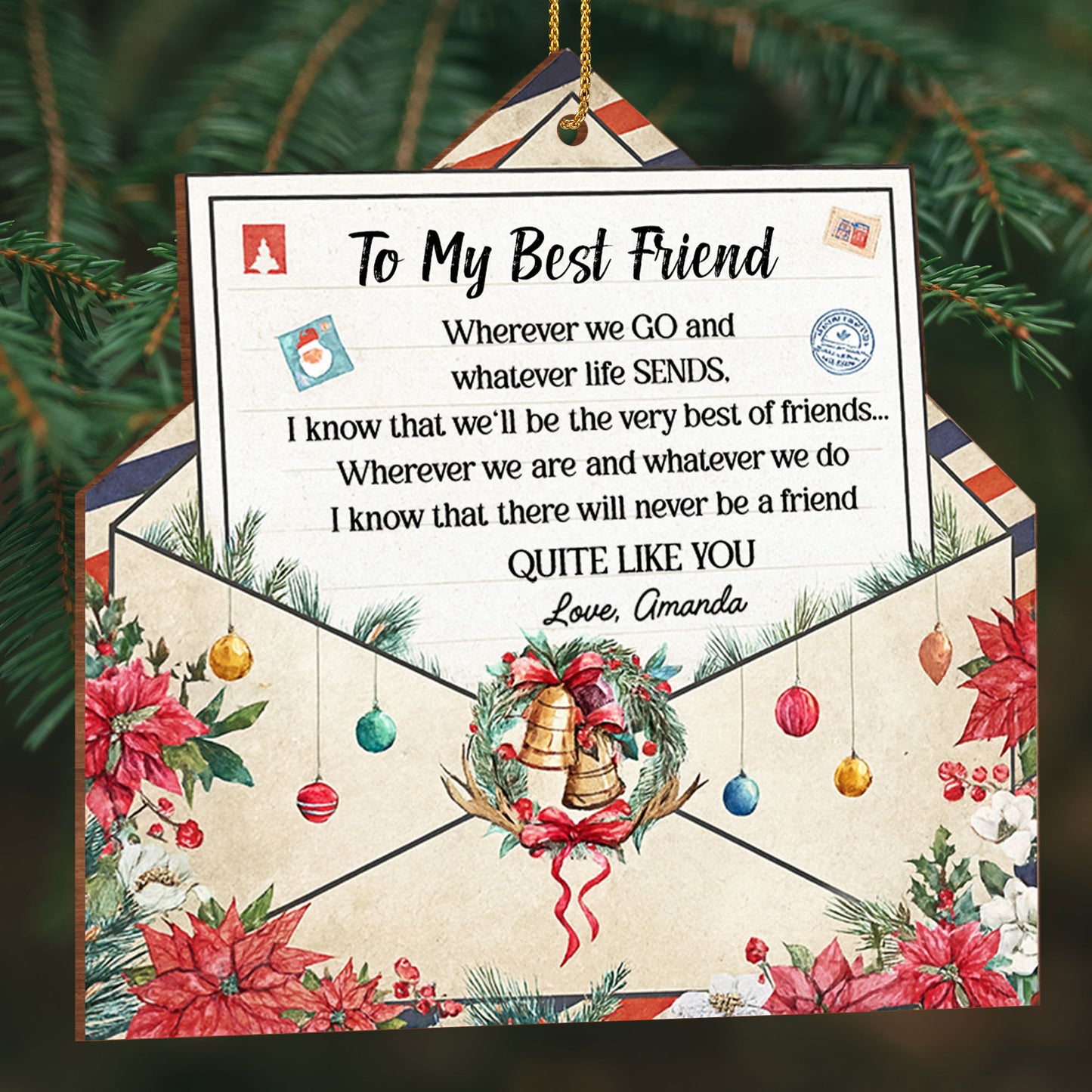 To My Best Friend, Poinsettia And Christmas Ornaments