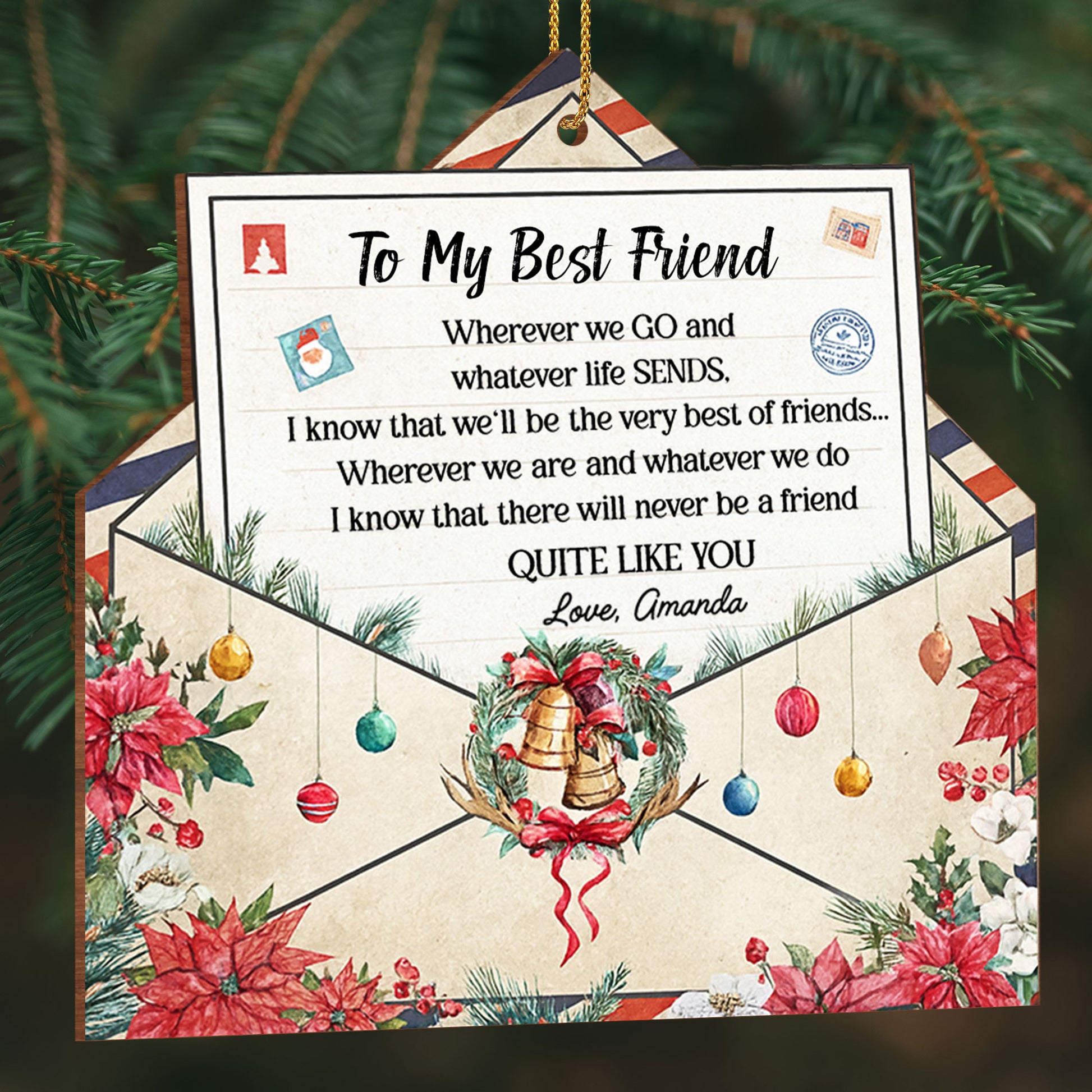 To My Best Friend, Poinsettia And Christmas Ornaments