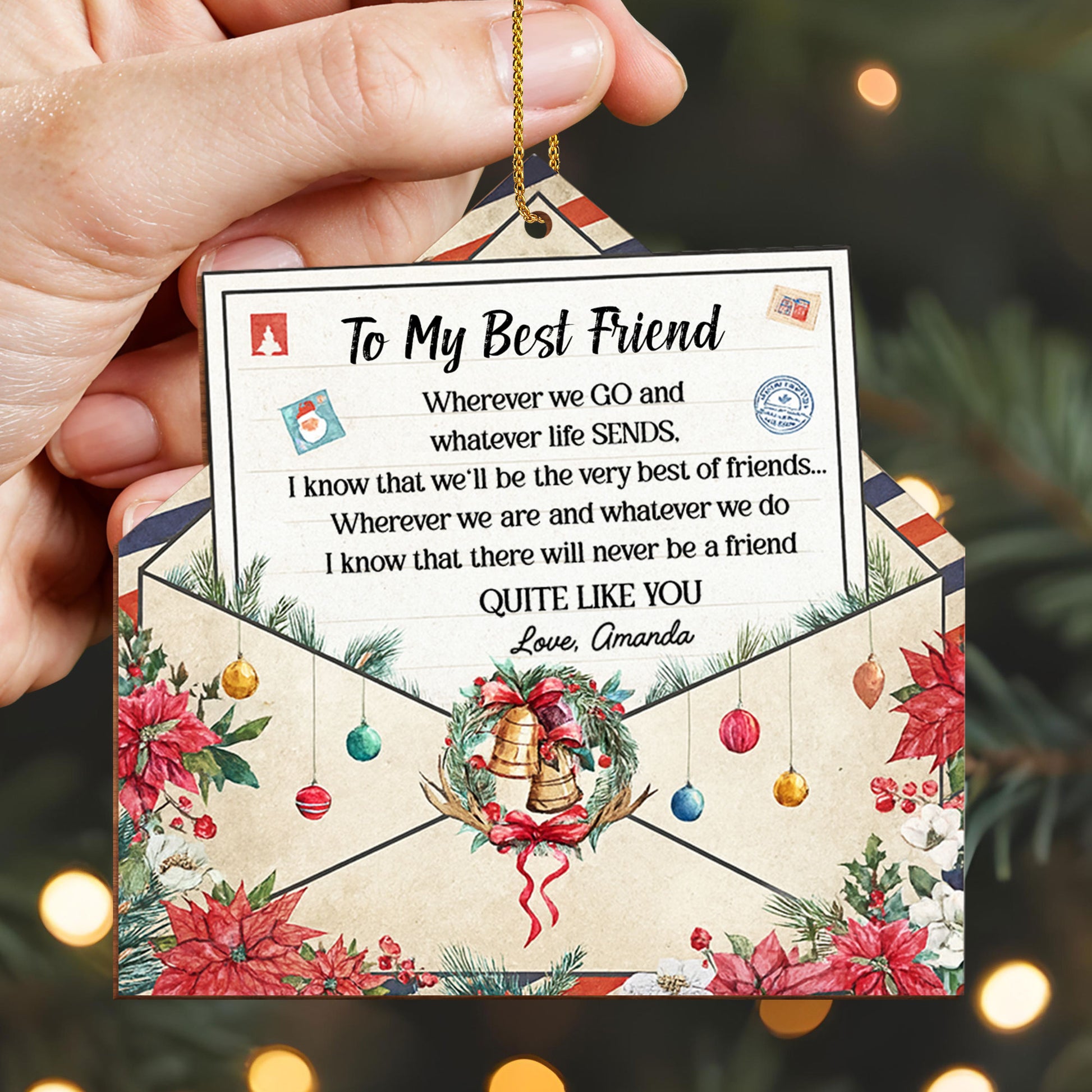 To My Best Friend, Poinsettia And Christmas Ornaments