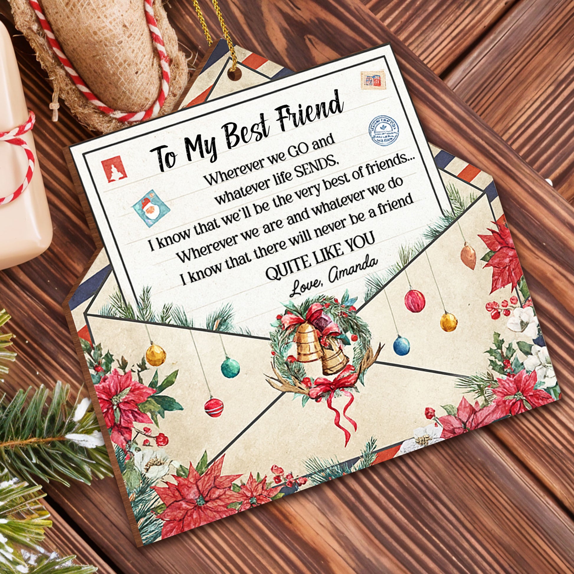 To My Best Friend, Poinsettia And Christmas Ornaments