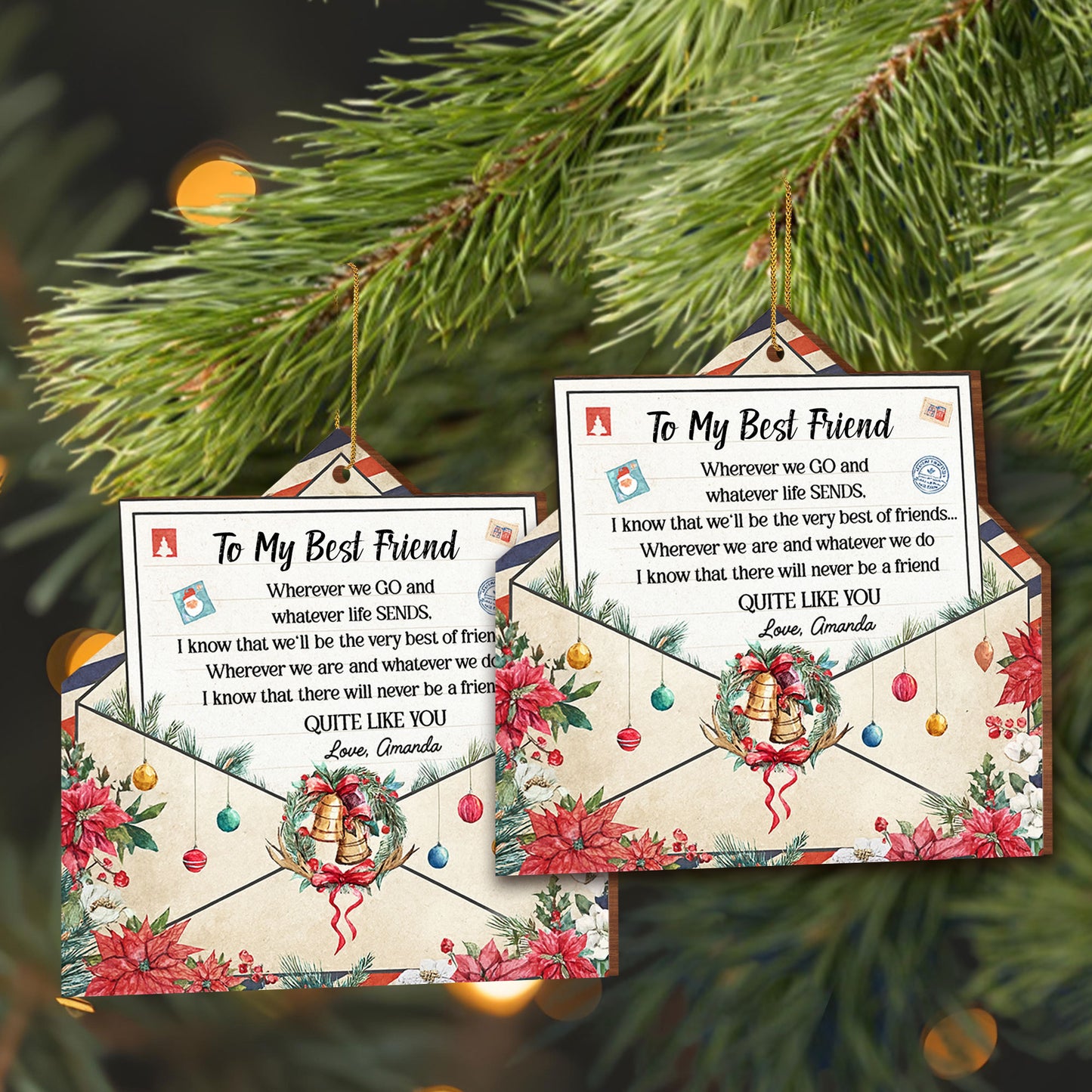 To My Best Friend, Poinsettia And Christmas Ornaments