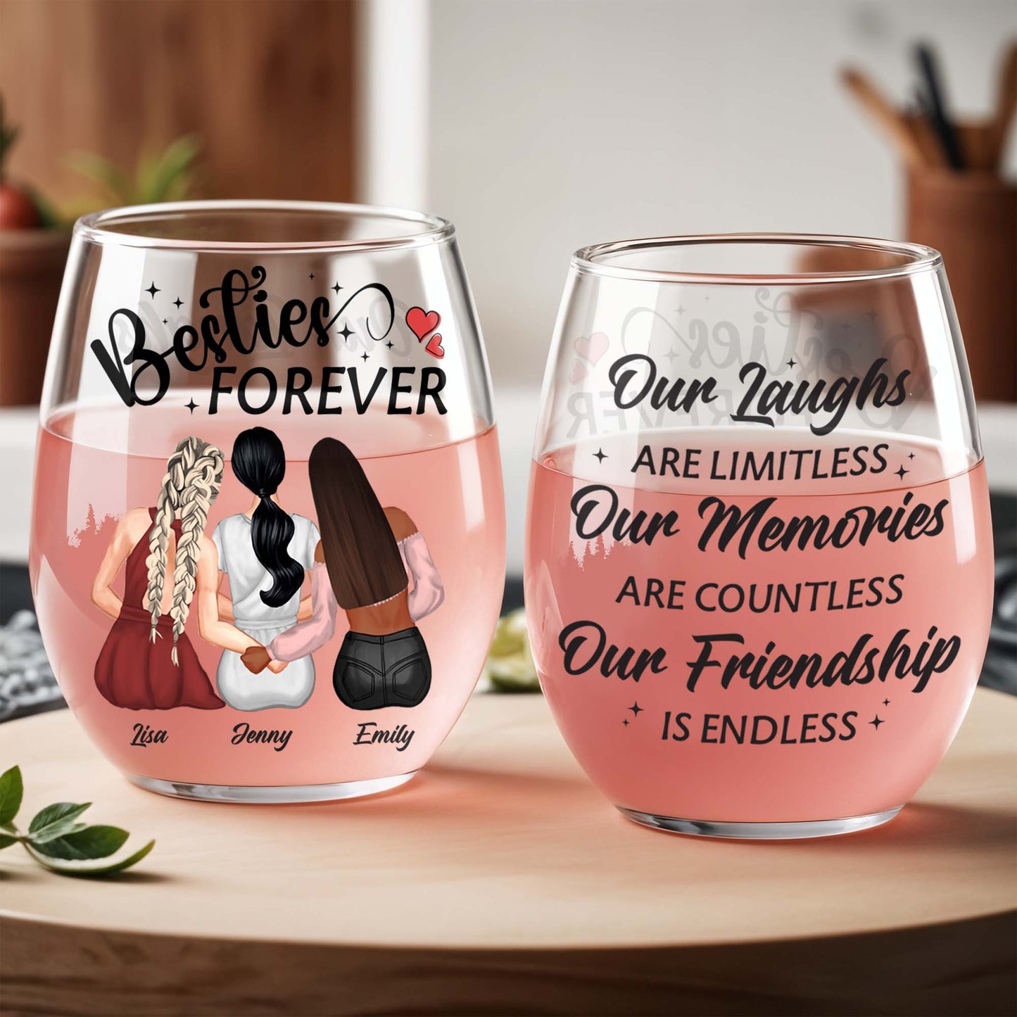 Besties Forever, Friendship Theme Wine Glass