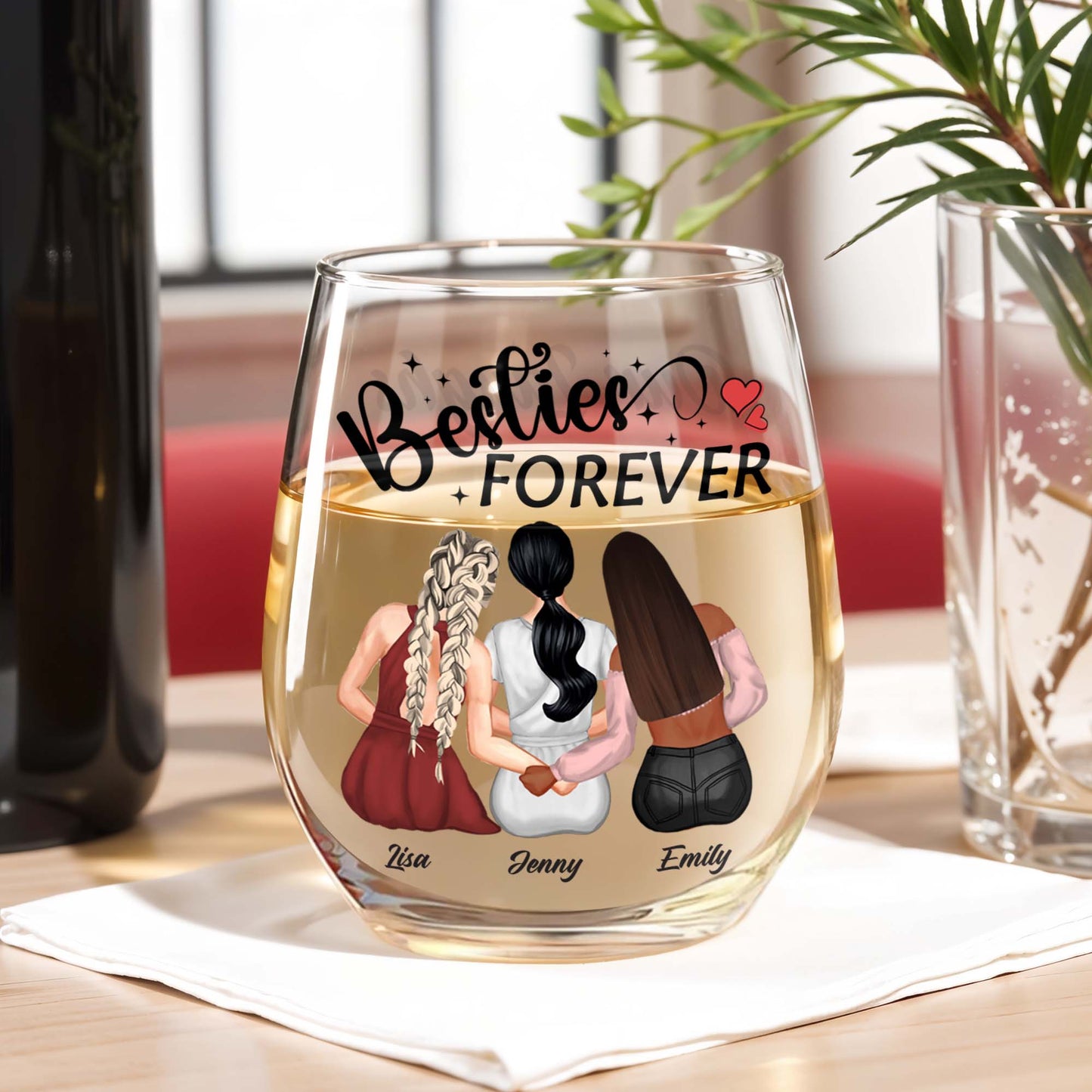 Besties Forever, Friendship Theme Wine Glass
