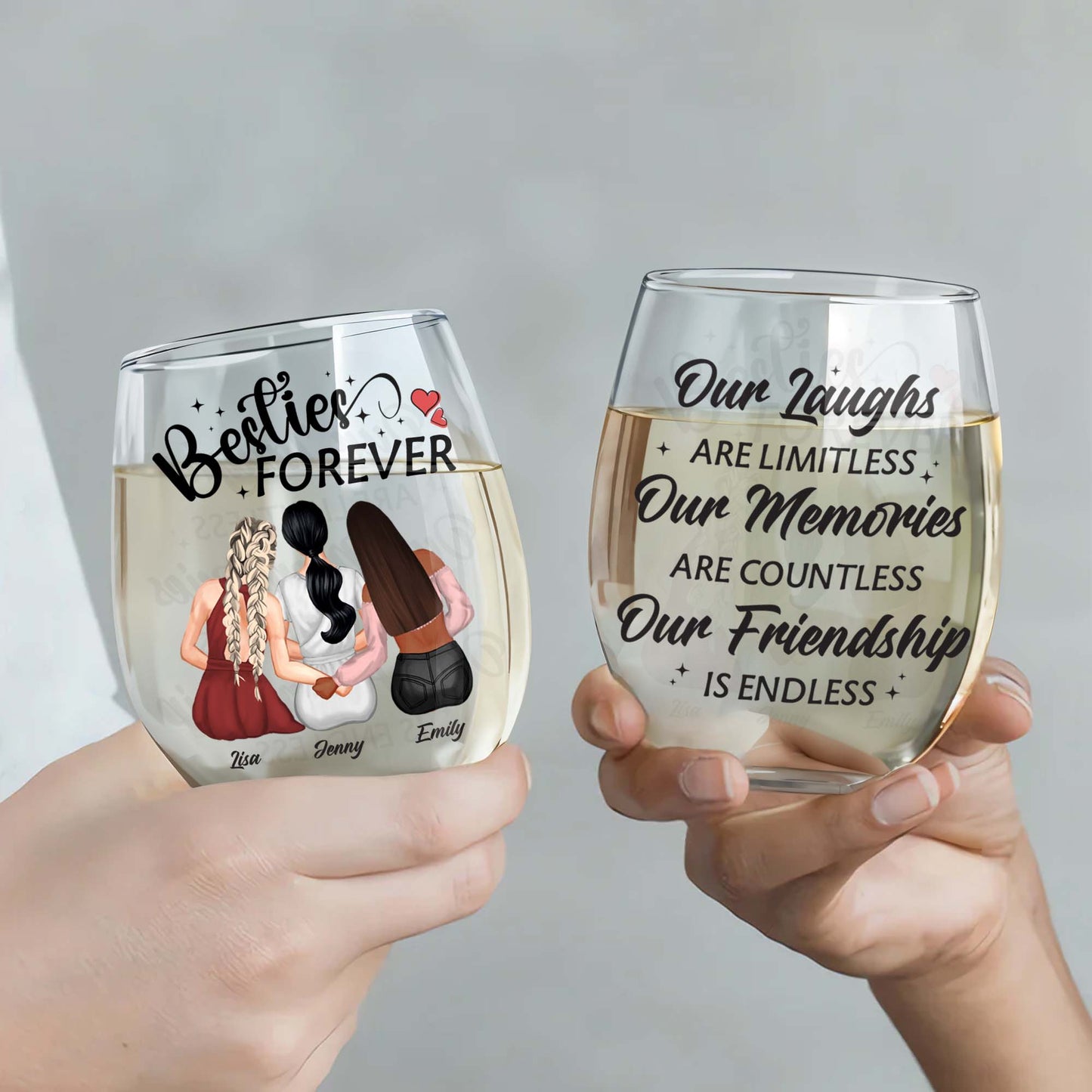 Besties Forever, Friendship Theme Wine Glass