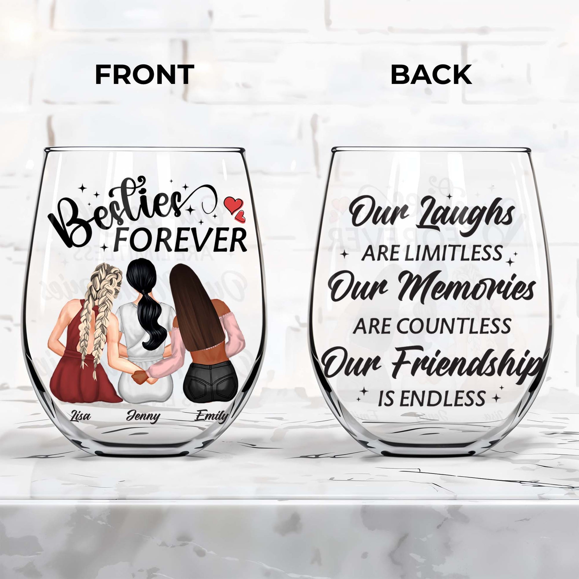 Besties Forever, Friendship Theme Wine Glass