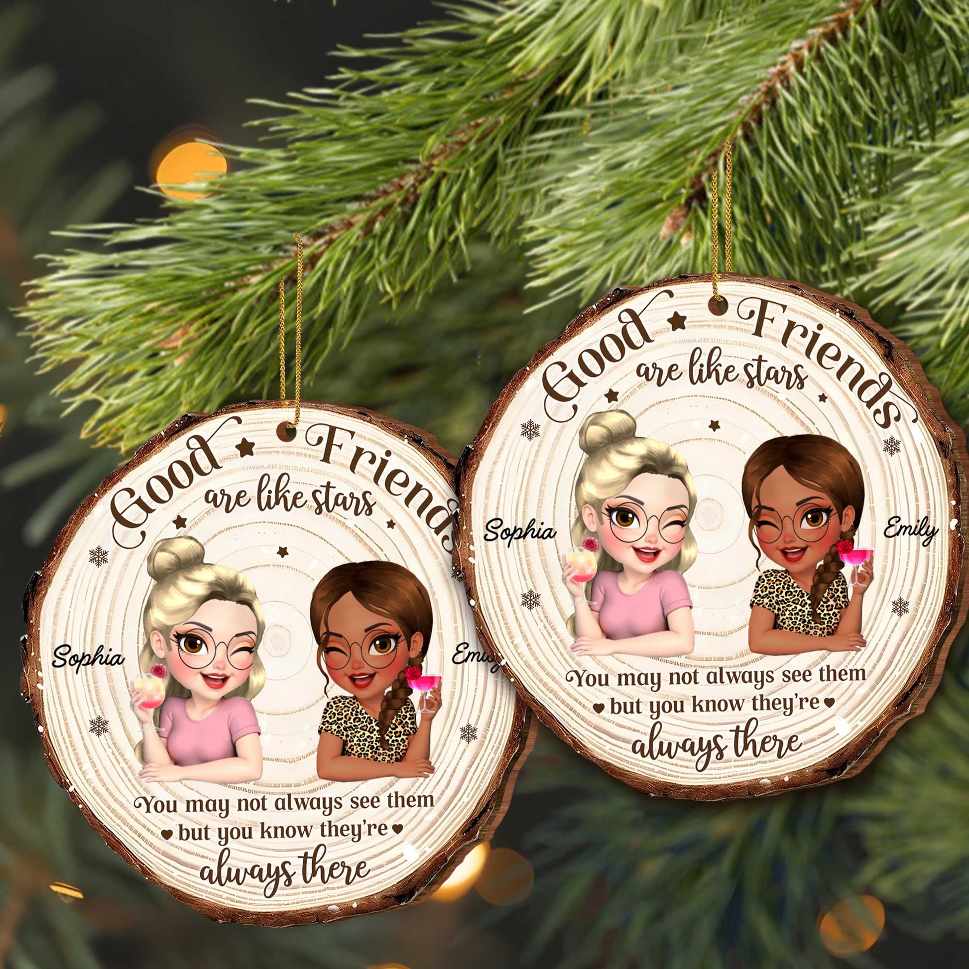 Good Friends Are Like Stars, Custom Wood Ornament
