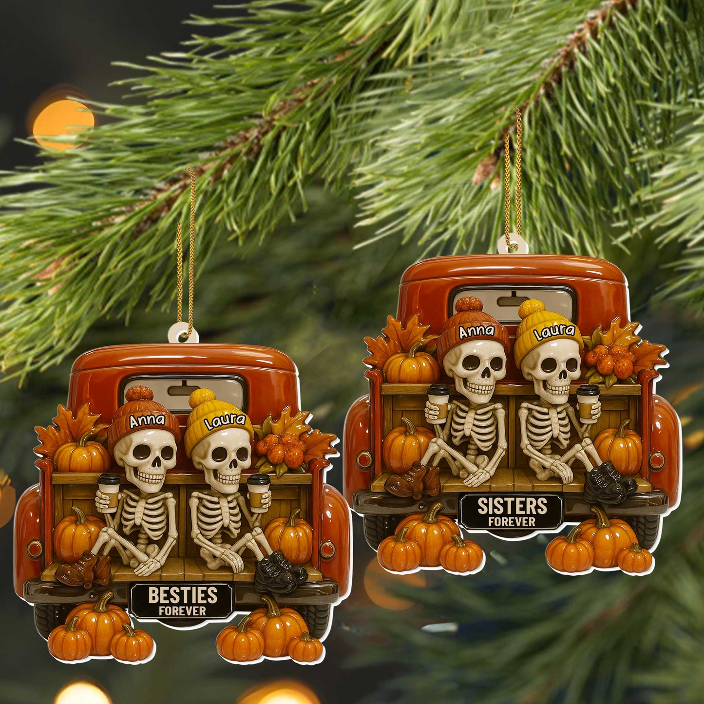 Besties Forever With Skeletons And Pumpkins