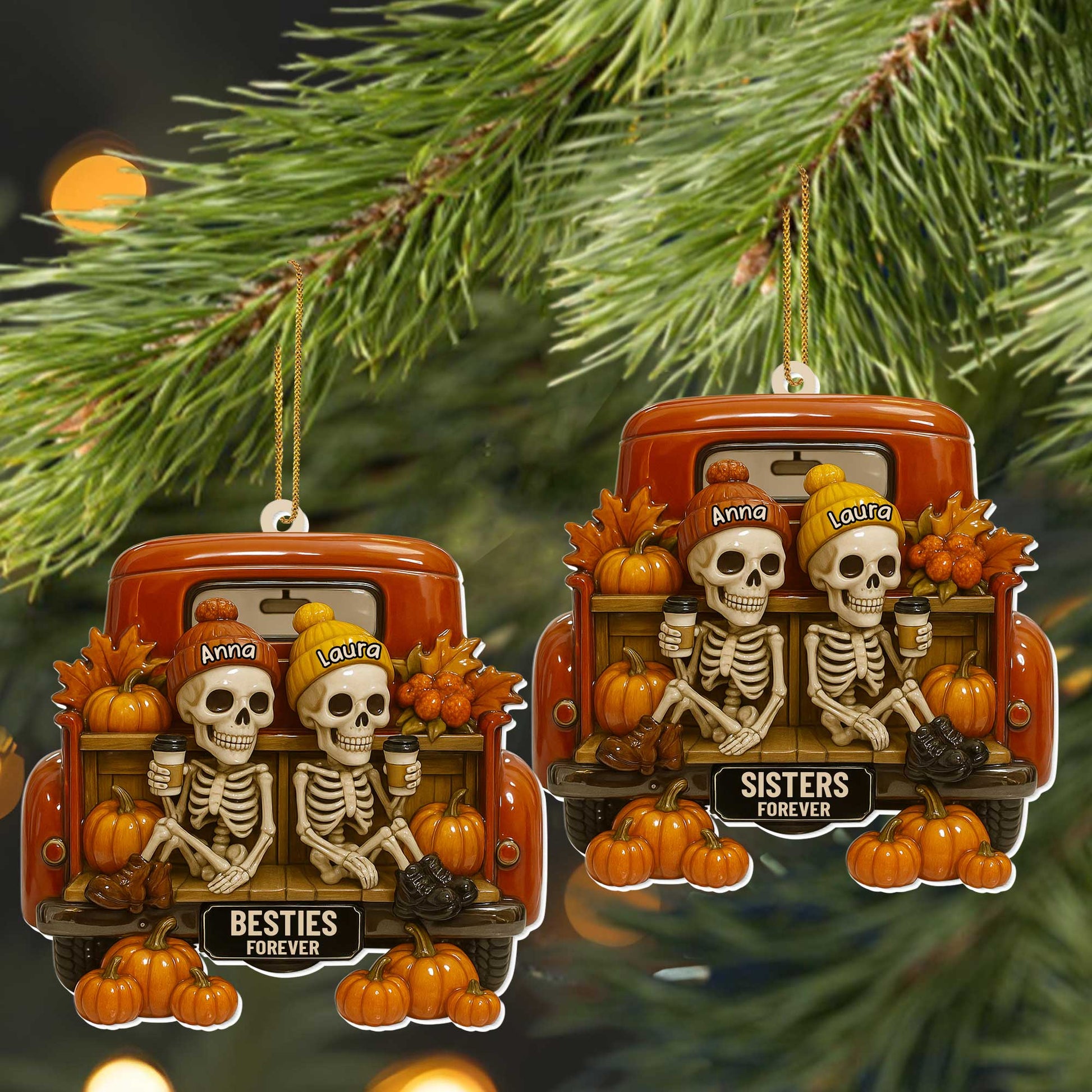 Besties Forever With Skeletons And Pumpkins