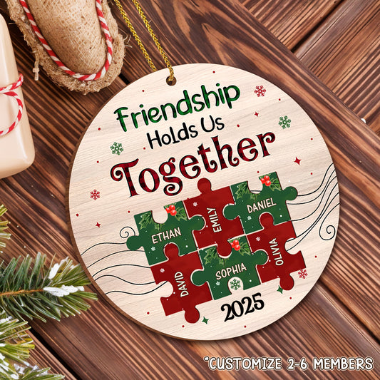 Friendship Hold Us Together Wood Ornament With Puzzle Pieces - Personalized Custom Wood Ornament, Custom Shaped - BST223_WDO