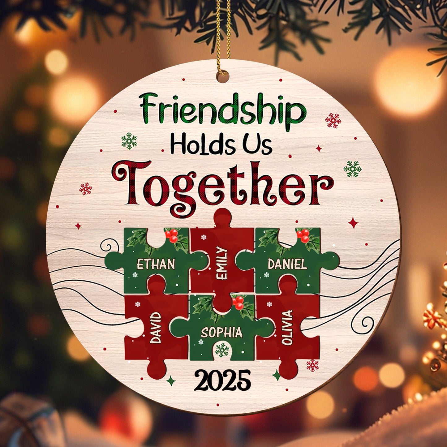 Friendship Hold Us Together Wood Ornament With Puzzle Pieces - Personalized Custom Wood Ornament, Custom Shaped - BST223_WDO