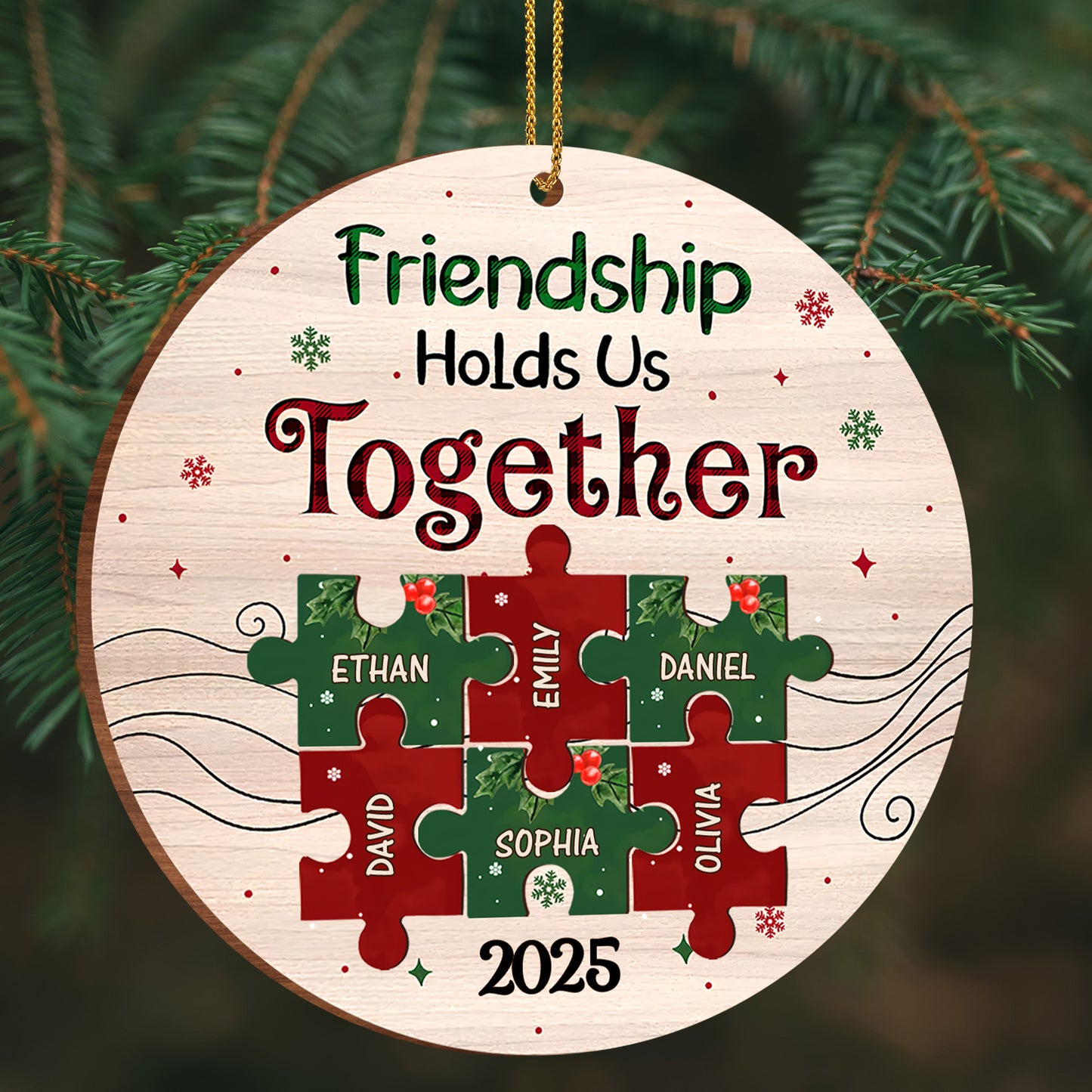 Friendship Hold Us Together Wood Ornament With Puzzle Pieces - Personalized Custom Wood Ornament, Custom Shaped - BST223_WDO