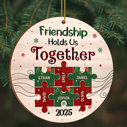 Friendship Hold Us Together Wood Ornament With Puzzle Pieces - Personalized Custom Wood Ornament, Custom Shaped - BST223_WDO