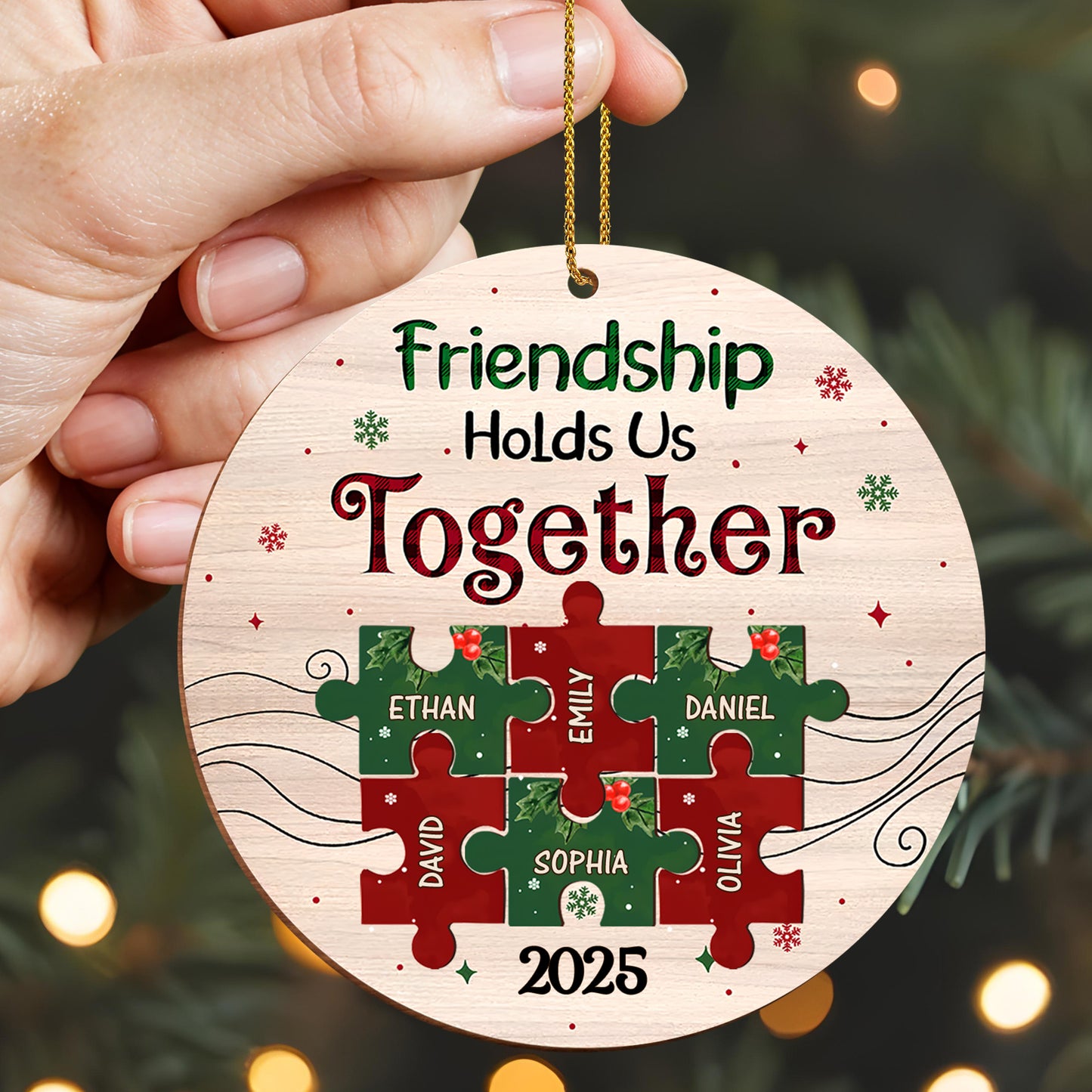 Friendship Hold Us Together Wood Ornament With Puzzle Pieces - Personalized Custom Wood Ornament, Custom Shaped - BST223_WDO