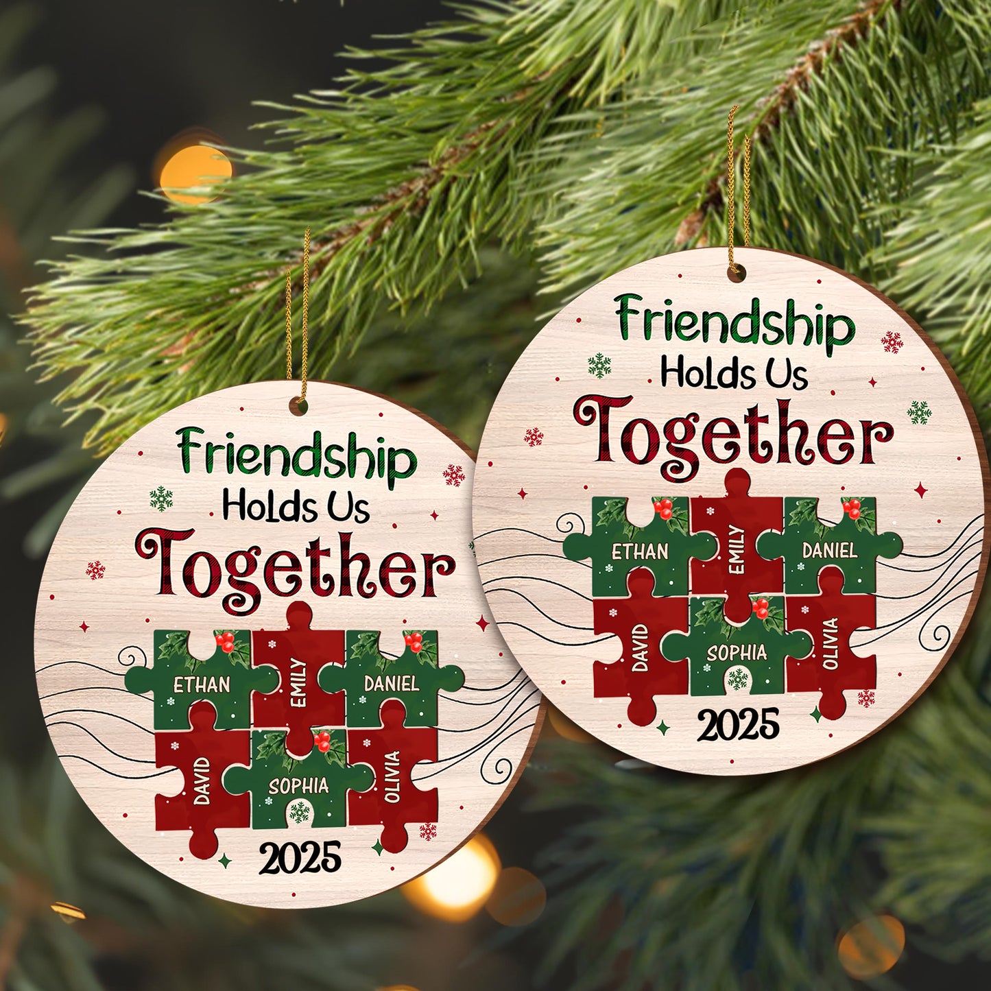 Friendship Hold Us Together Wood Ornament With Puzzle Pieces - Personalized Custom Wood Ornament, Custom Shaped - BST223_WDO