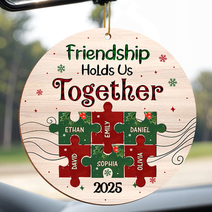 Friendship Hold Us Together Wood Ornament With Puzzle Pieces - Personalized Custom Wood Ornament, Custom Shaped - BST223_WDO
