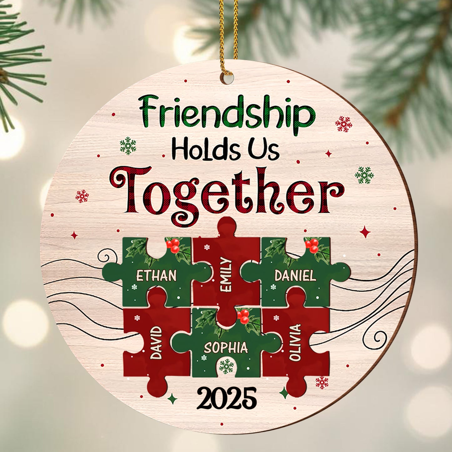 Friendship Hold Us Together Wood Ornament With Puzzle Pieces - Personalized Custom Wood Ornament, Custom Shaped - BST223_WDO