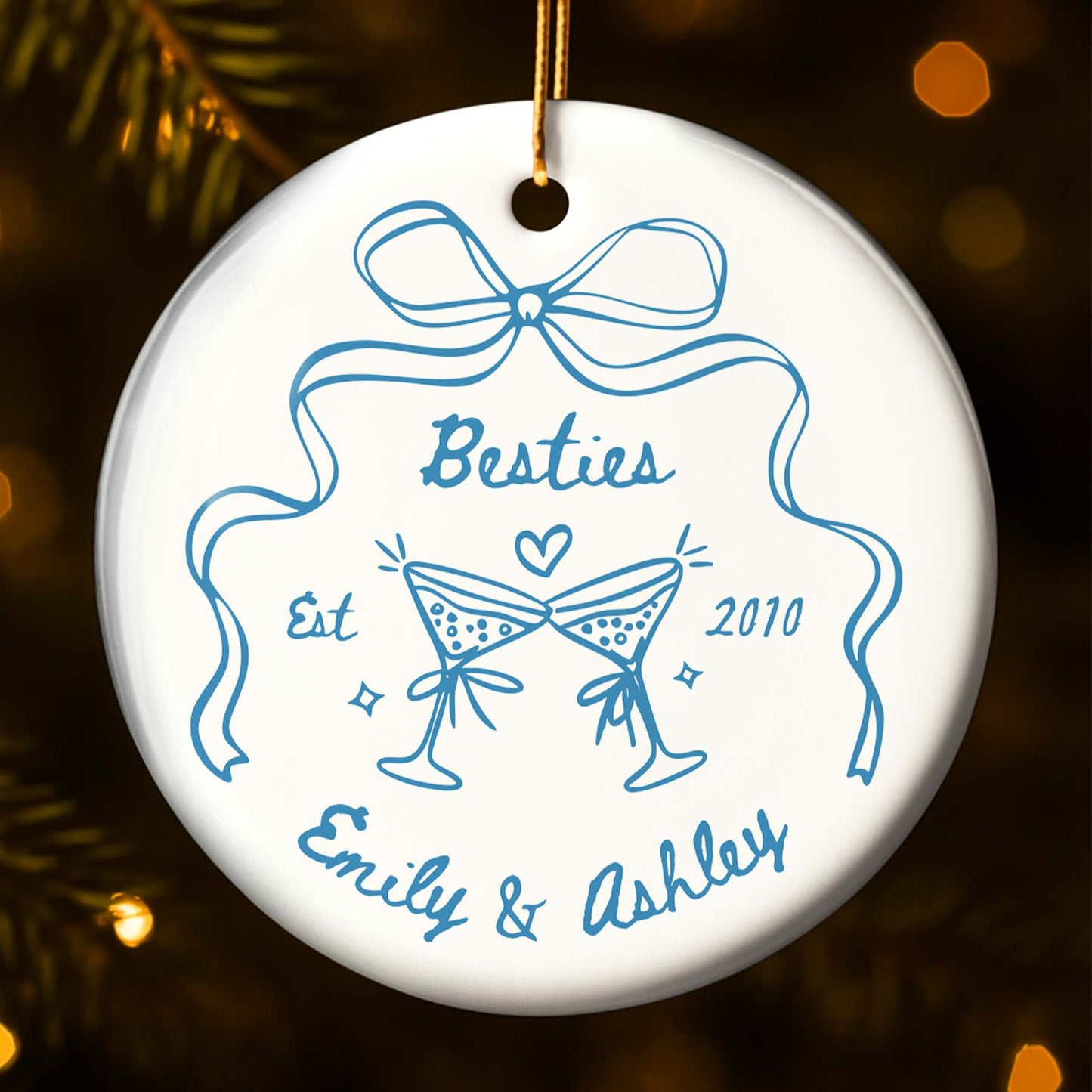 Besties Est Martini Glasses and Bow Ornament