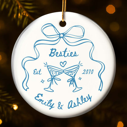 Besties Est Martini Glasses and Bow Ornament