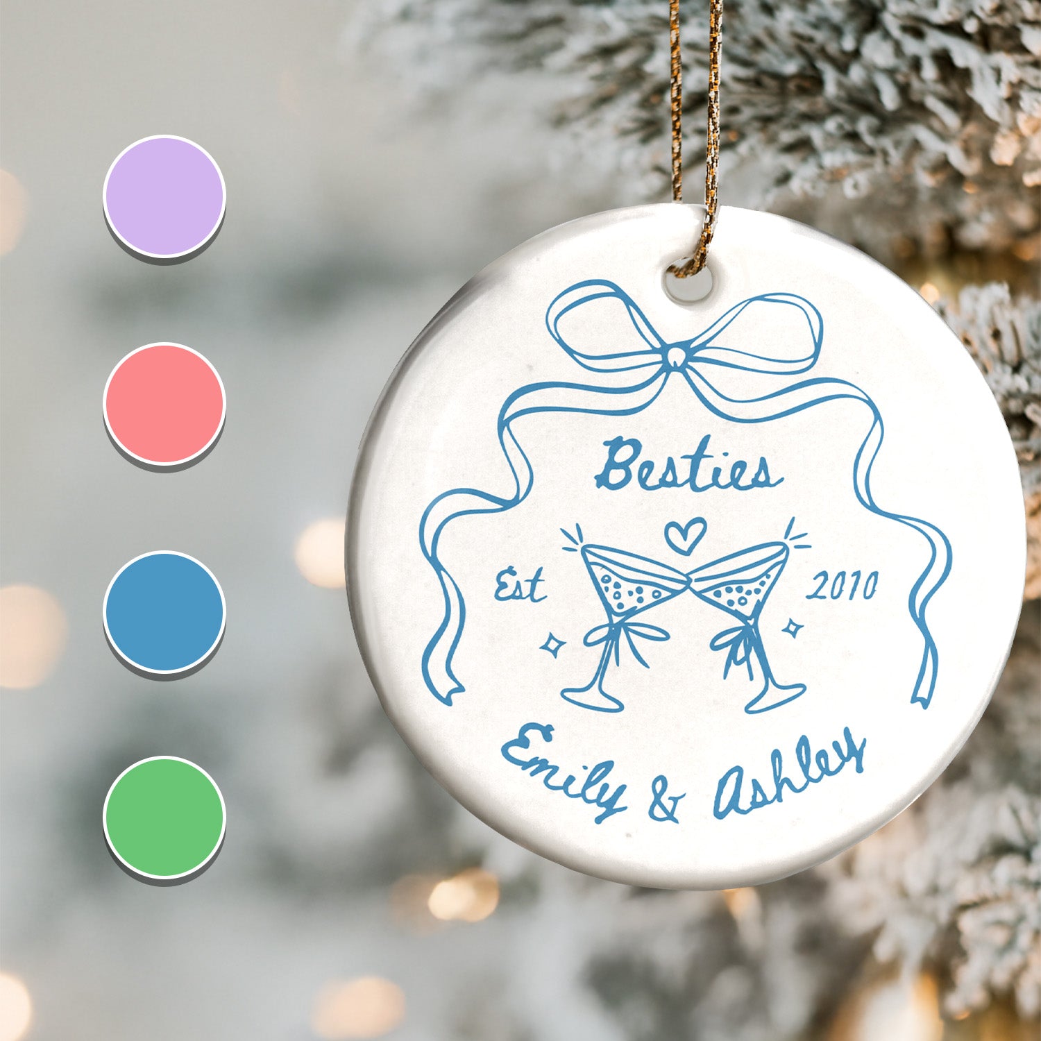 Besties Est Martini Glasses and Bow Ornament