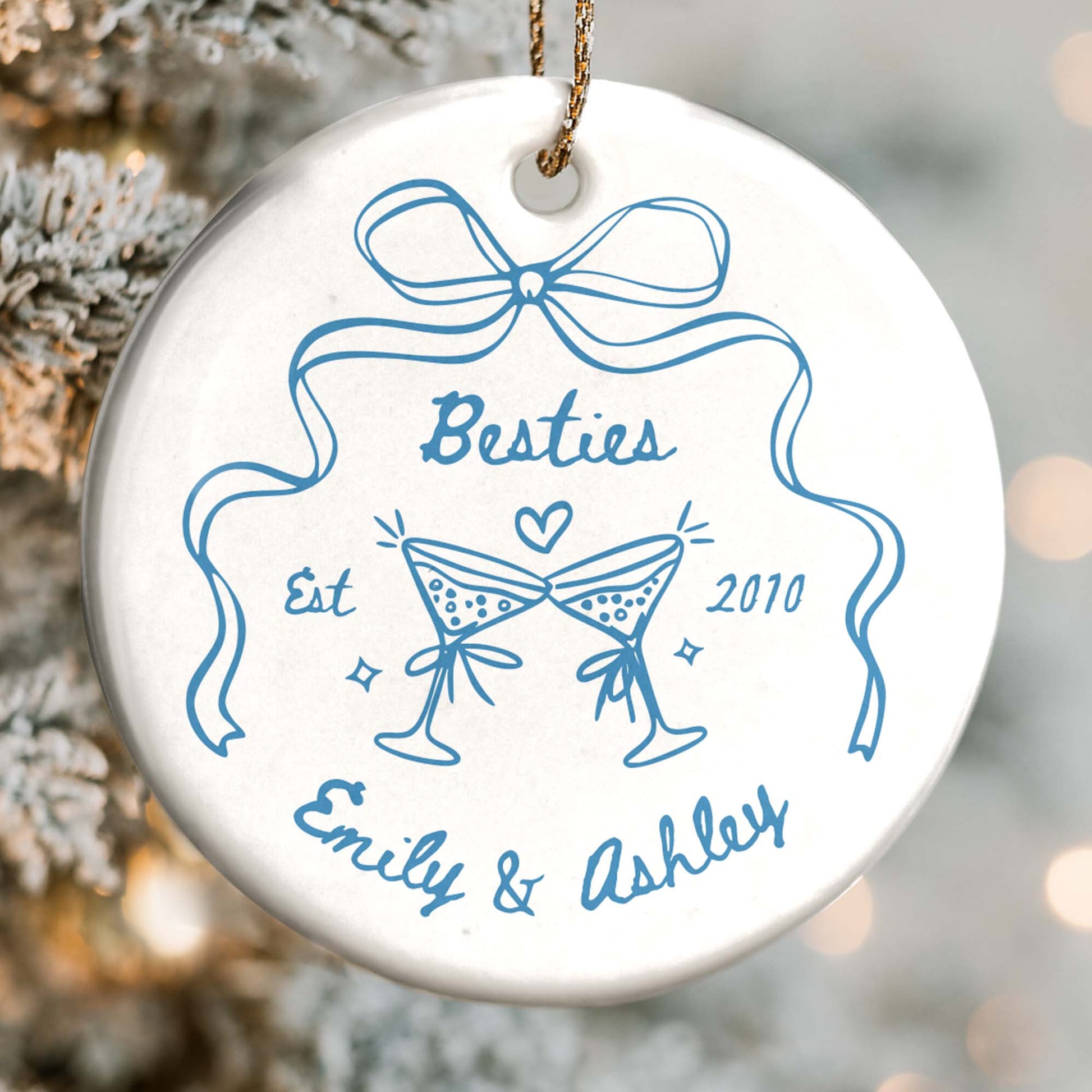 Besties Est Martini Glasses and Bow Ornament
