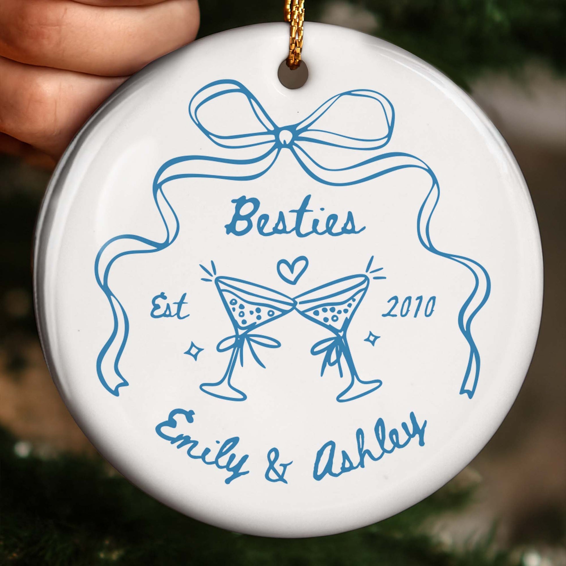 Besties Est Martini Glasses and Bow Ornament