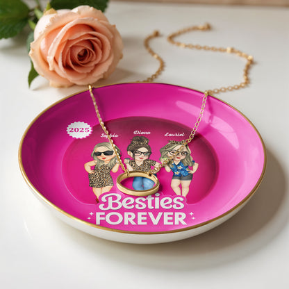 Besties Forever With Cartoon Figures And Leopard Print