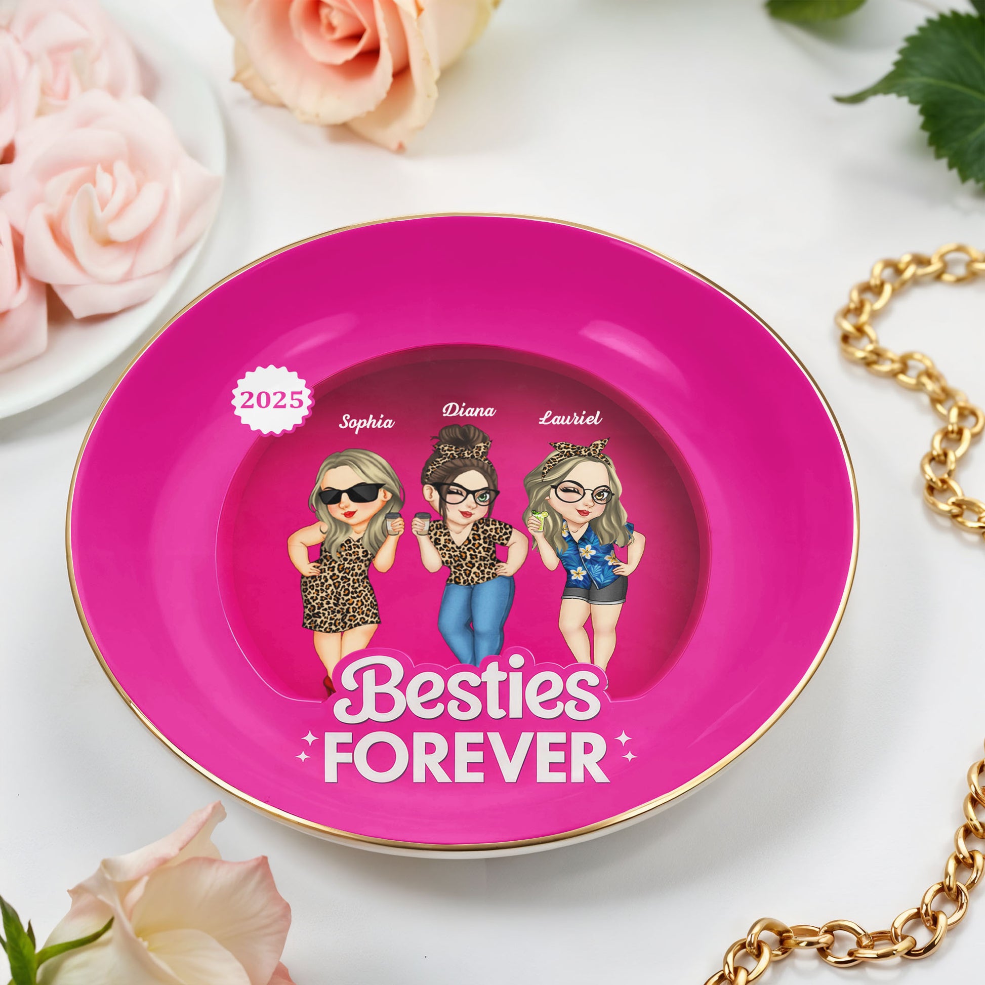 Besties Forever With Cartoon Figures And Leopard Print