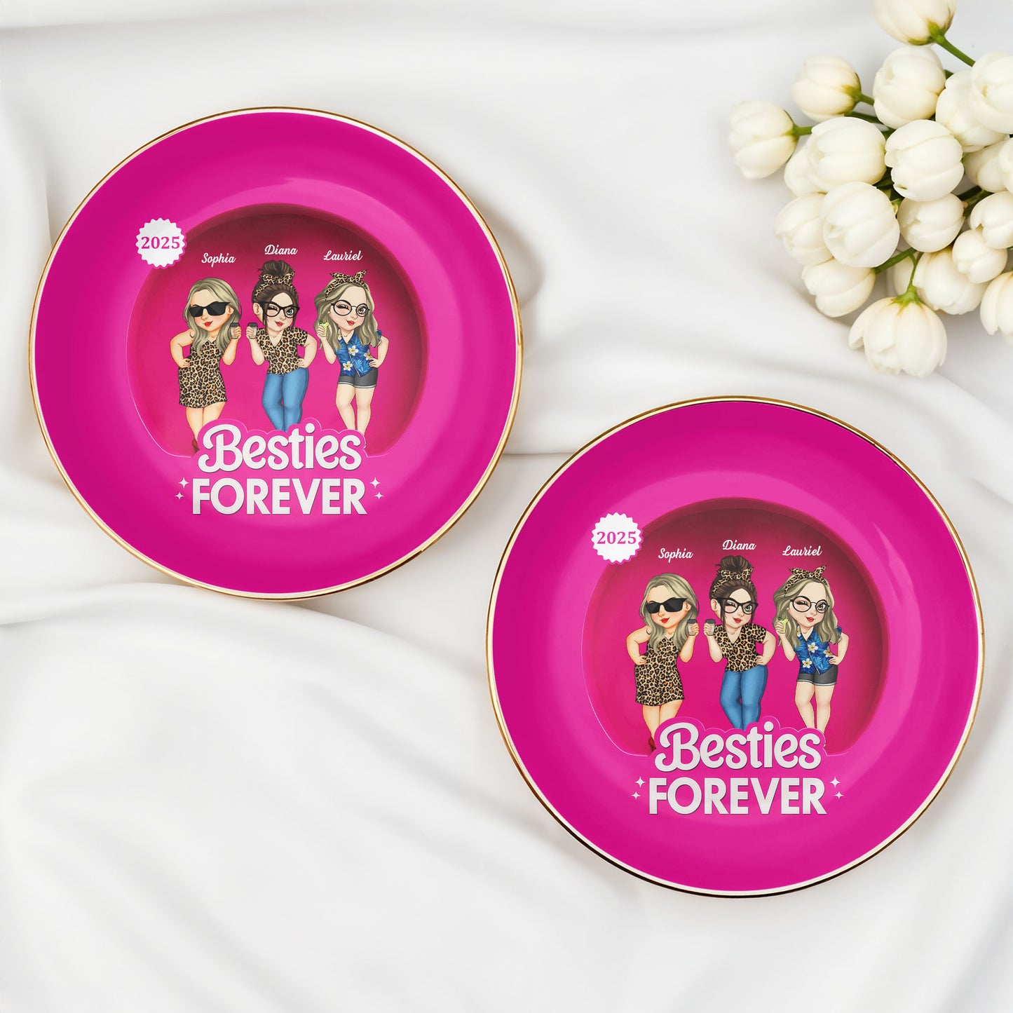 Besties Forever With Cartoon Figures And Leopard Print