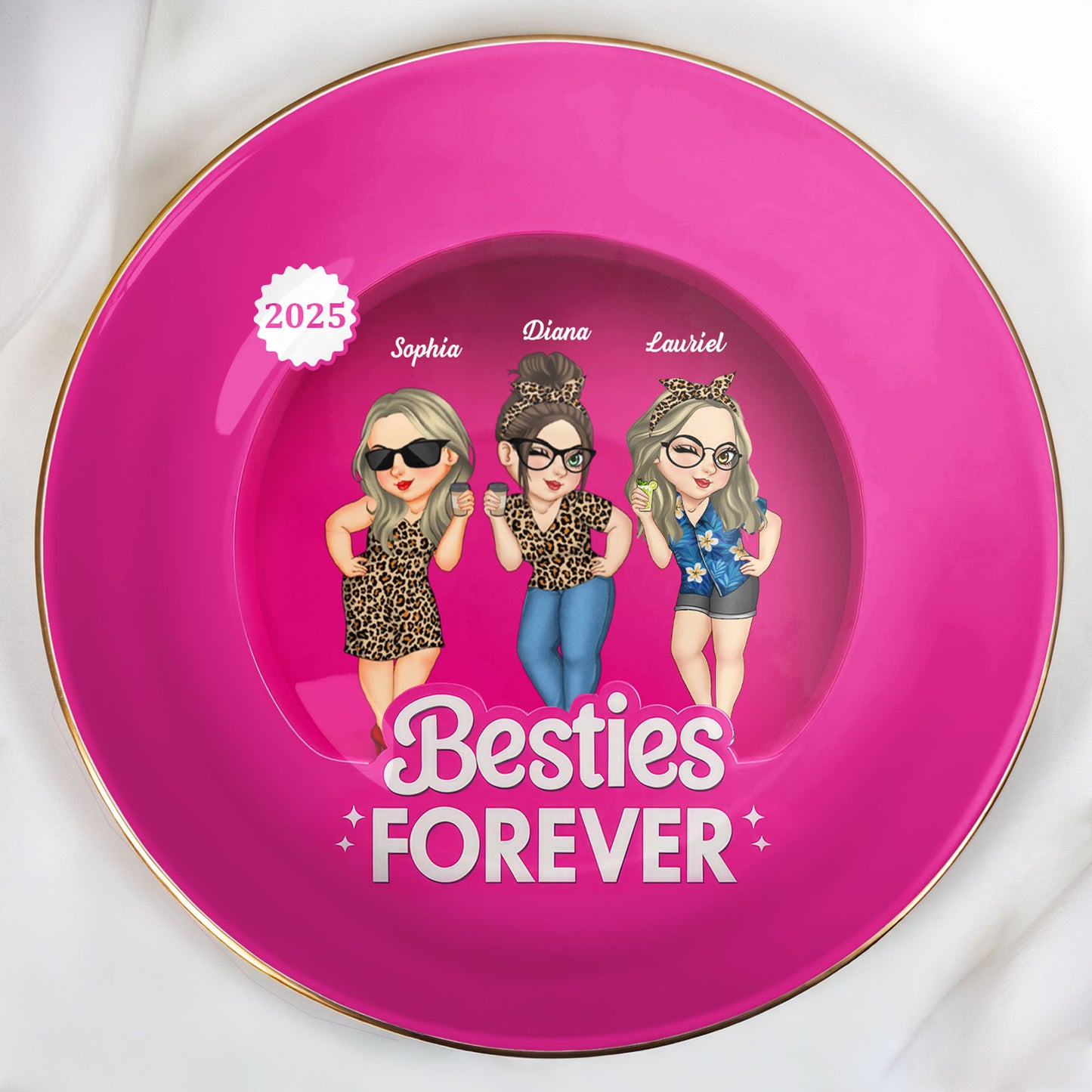 Besties Forever With Cartoon Figures And Leopard Print