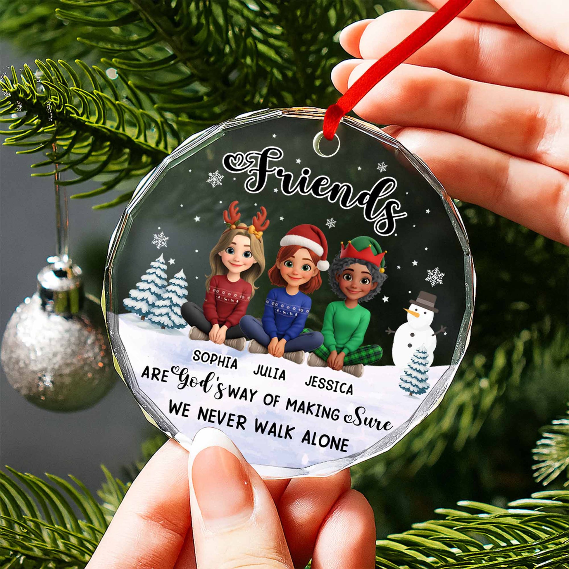 Friends Are God's Way Of Making Sure, Animated Characters, Snowman, Christmas Tree