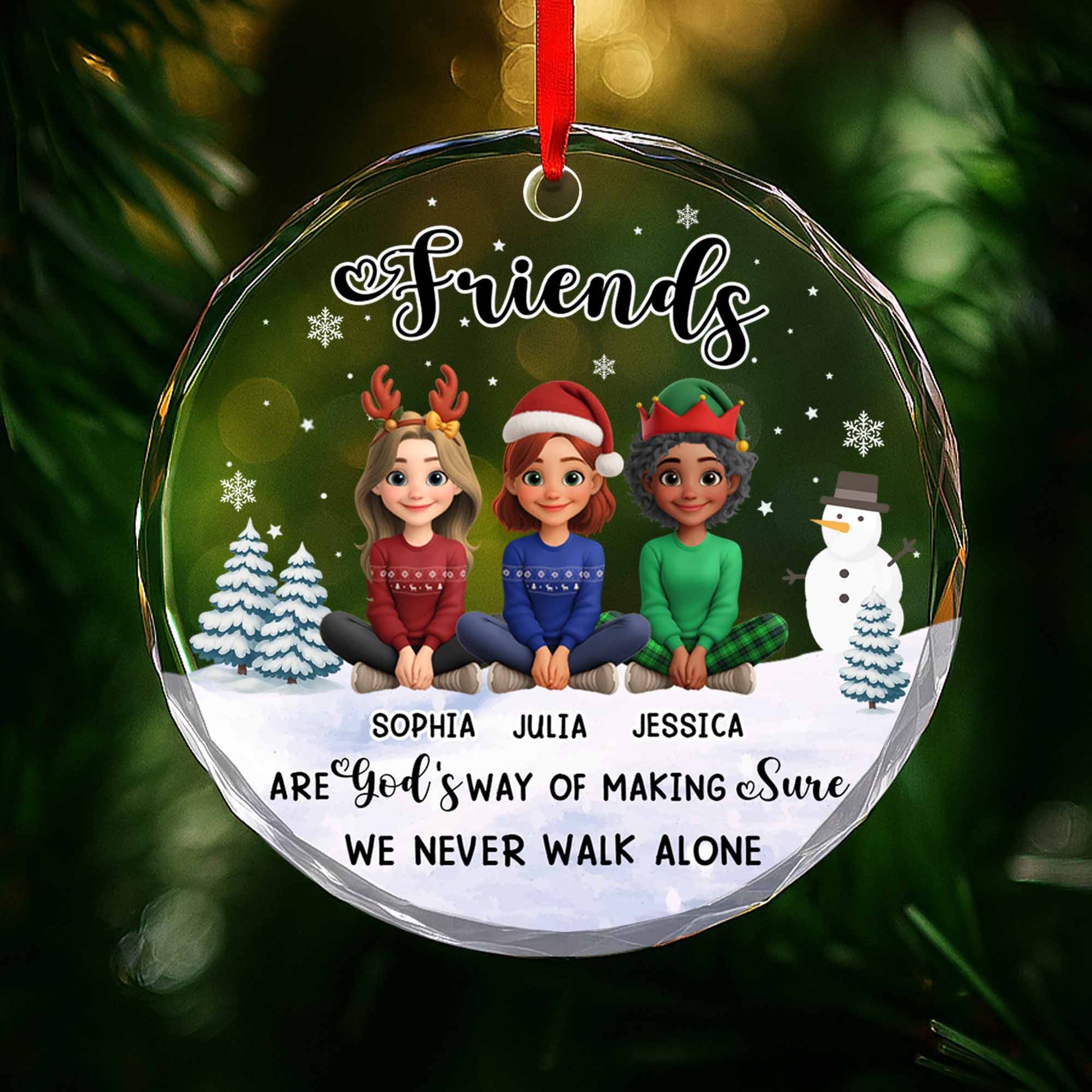 Friends Are God's Way Of Making Sure, Animated Characters, Snowman, Christmas Tree
