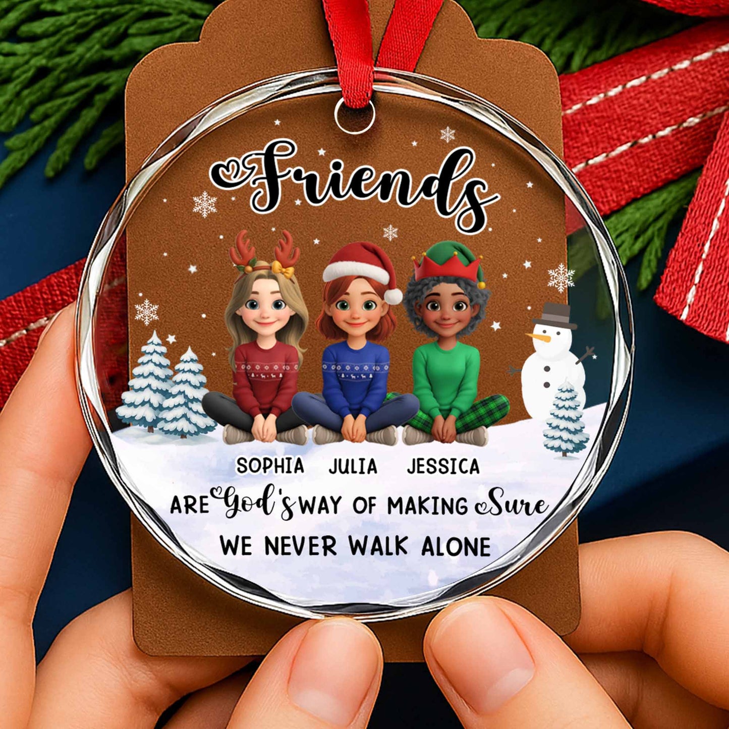 Friends Are God's Way Of Making Sure, Animated Characters, Snowman, Christmas Tree