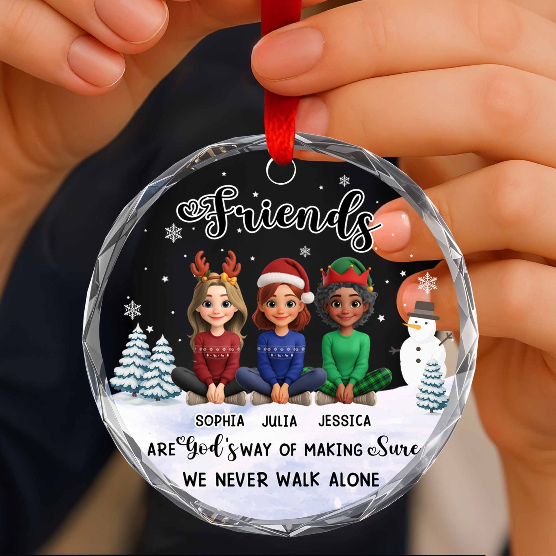 Friends Are God's Way Of Making Sure, Animated Characters, Snowman, Christmas Tree