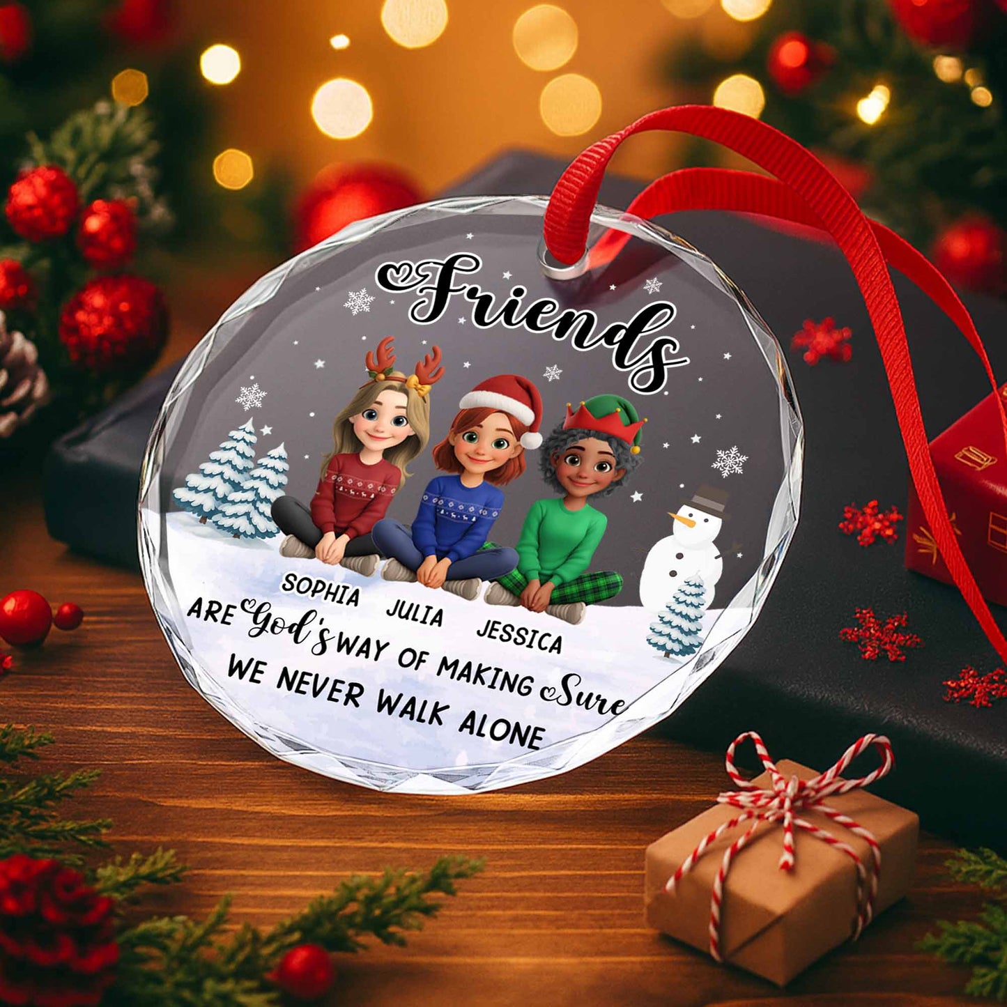 Friends Are God's Way Of Making Sure, Animated Characters, Snowman, Christmas Tree