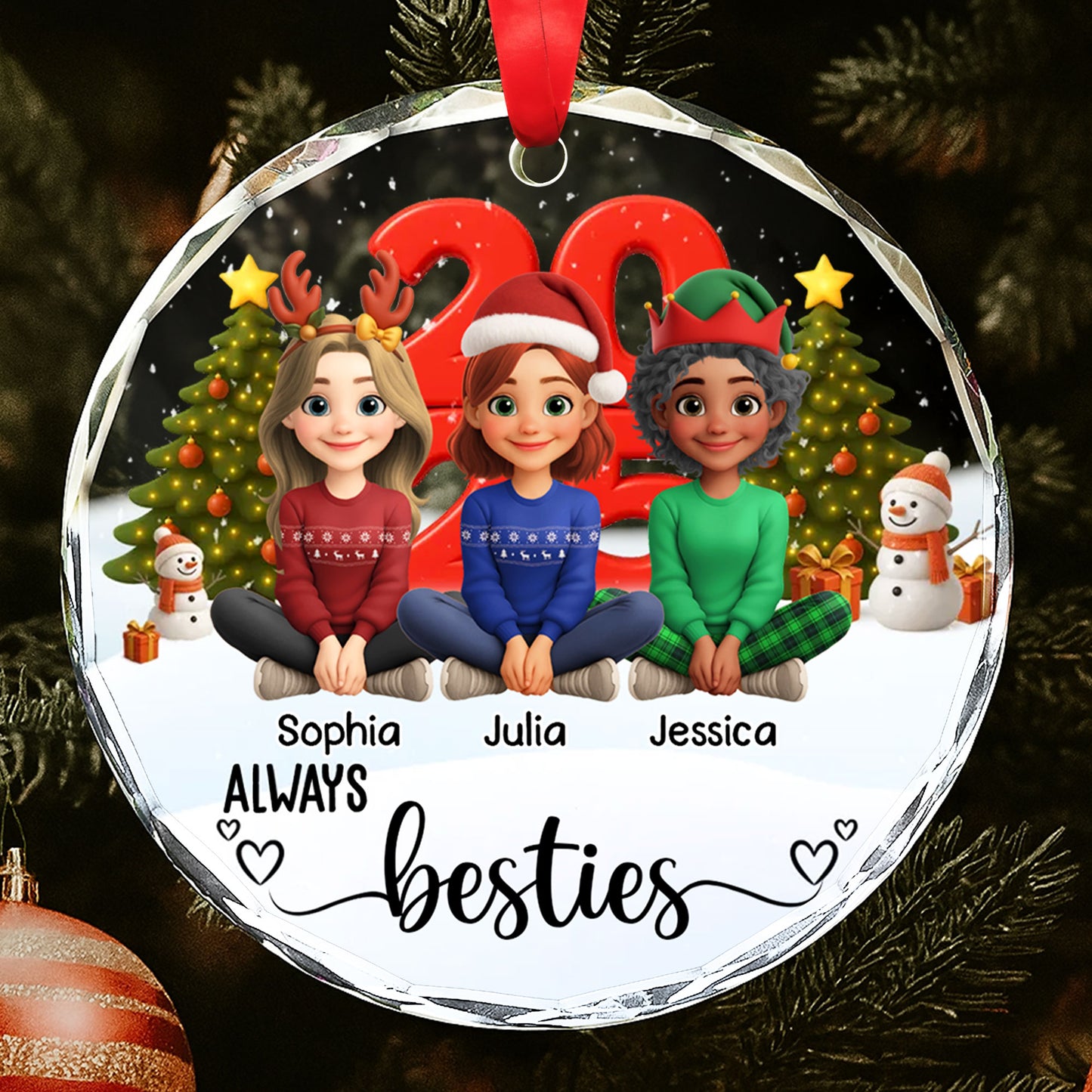 Always Besties With Christmas Trees And Snowman