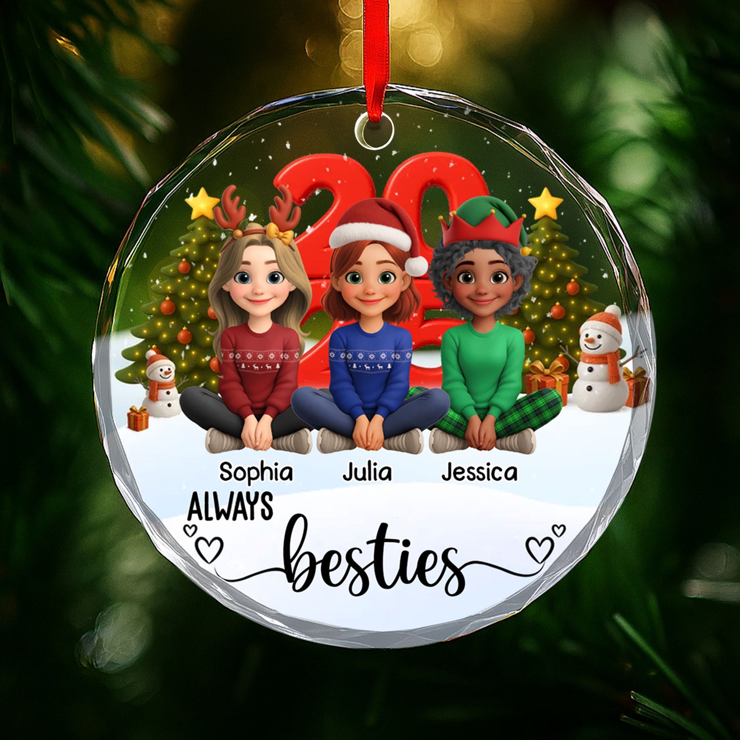 Always Besties With Christmas Trees And Snowman