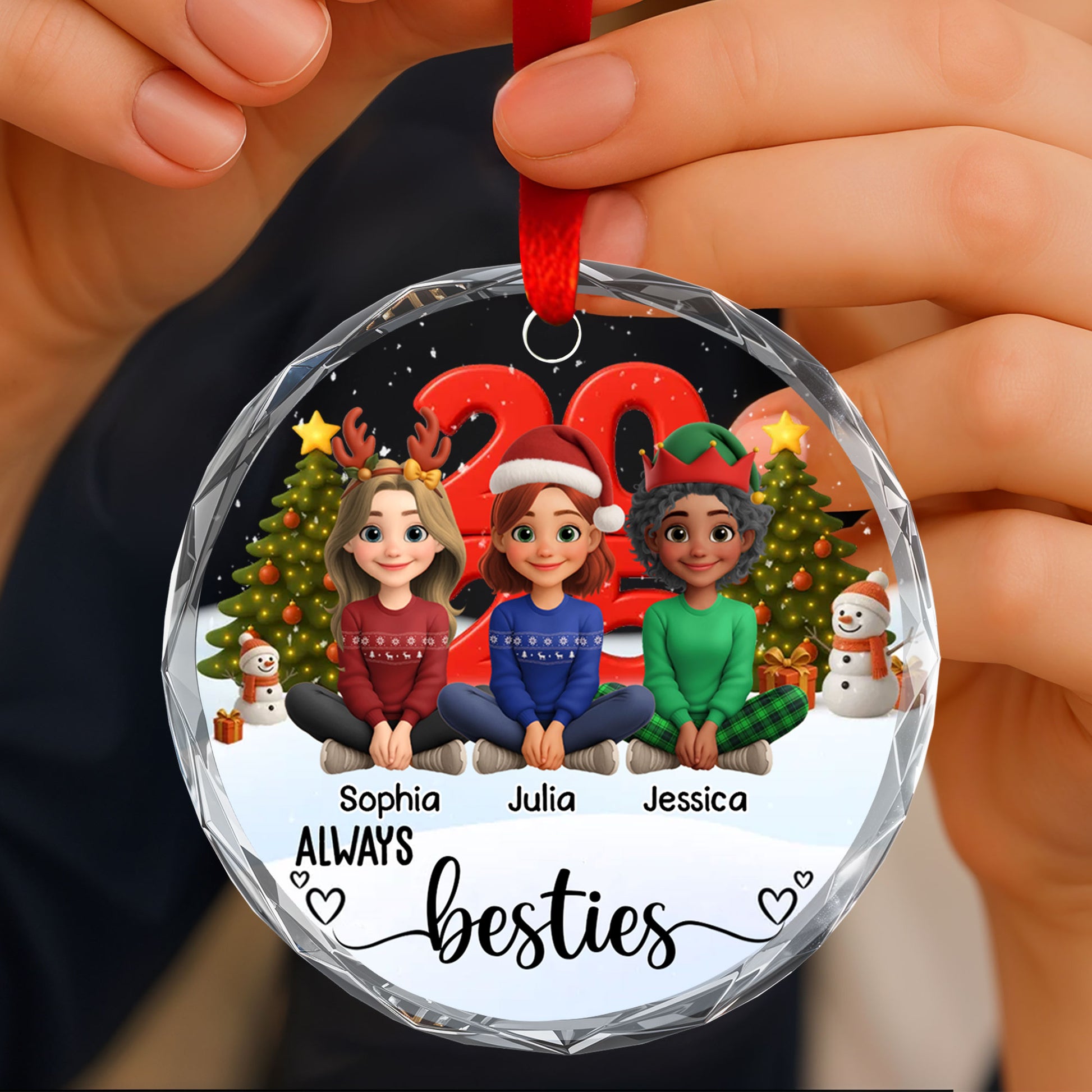 Always Besties With Christmas Trees And Snowman