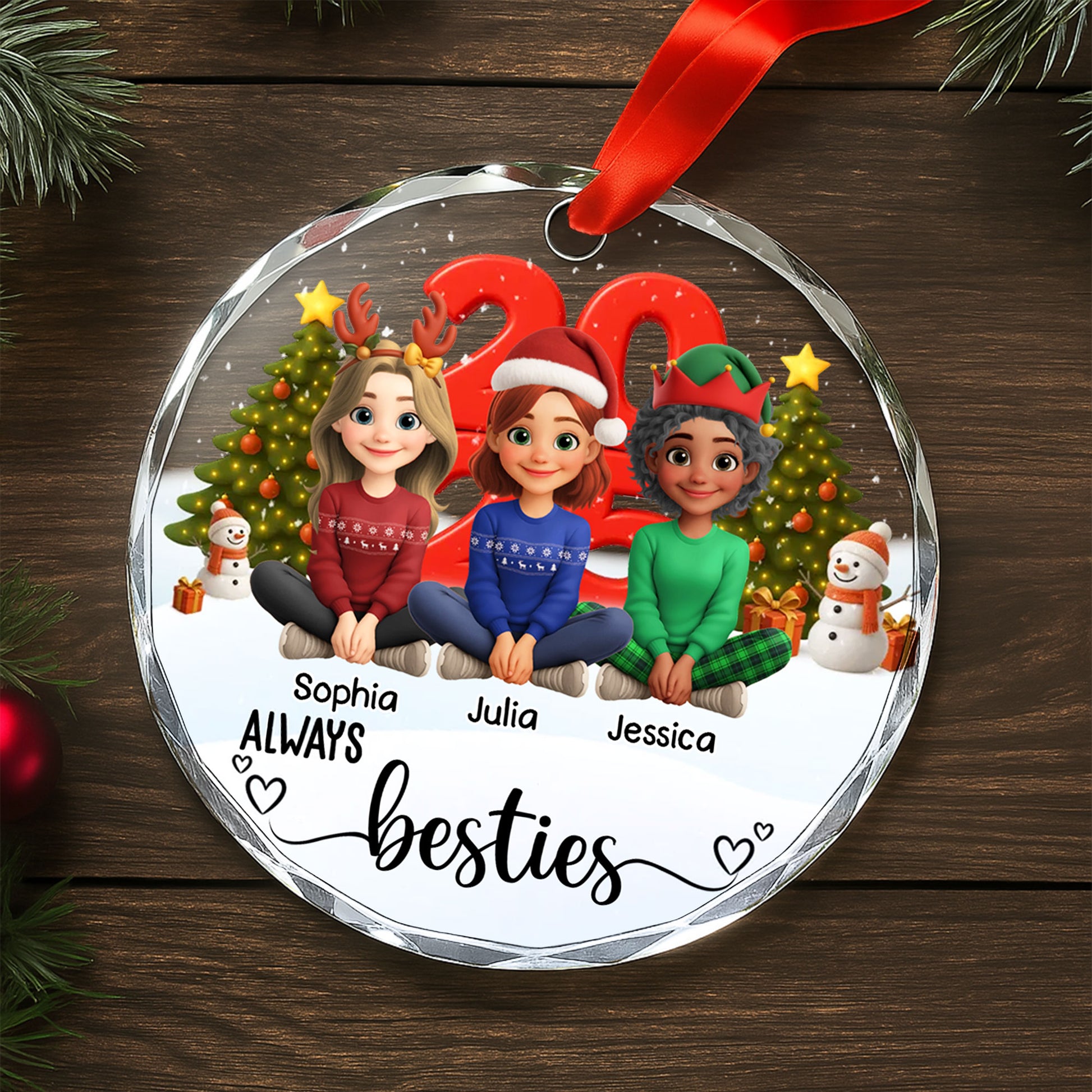 Always Besties With Christmas Trees And Snowman