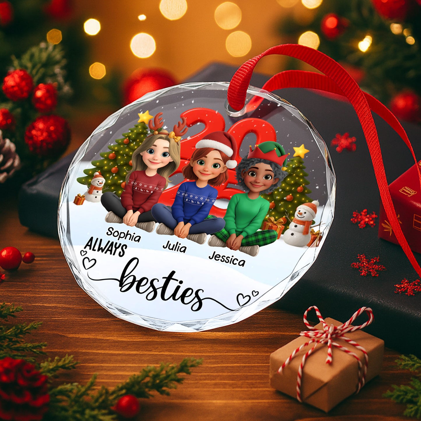 Always Besties With Christmas Trees And Snowman