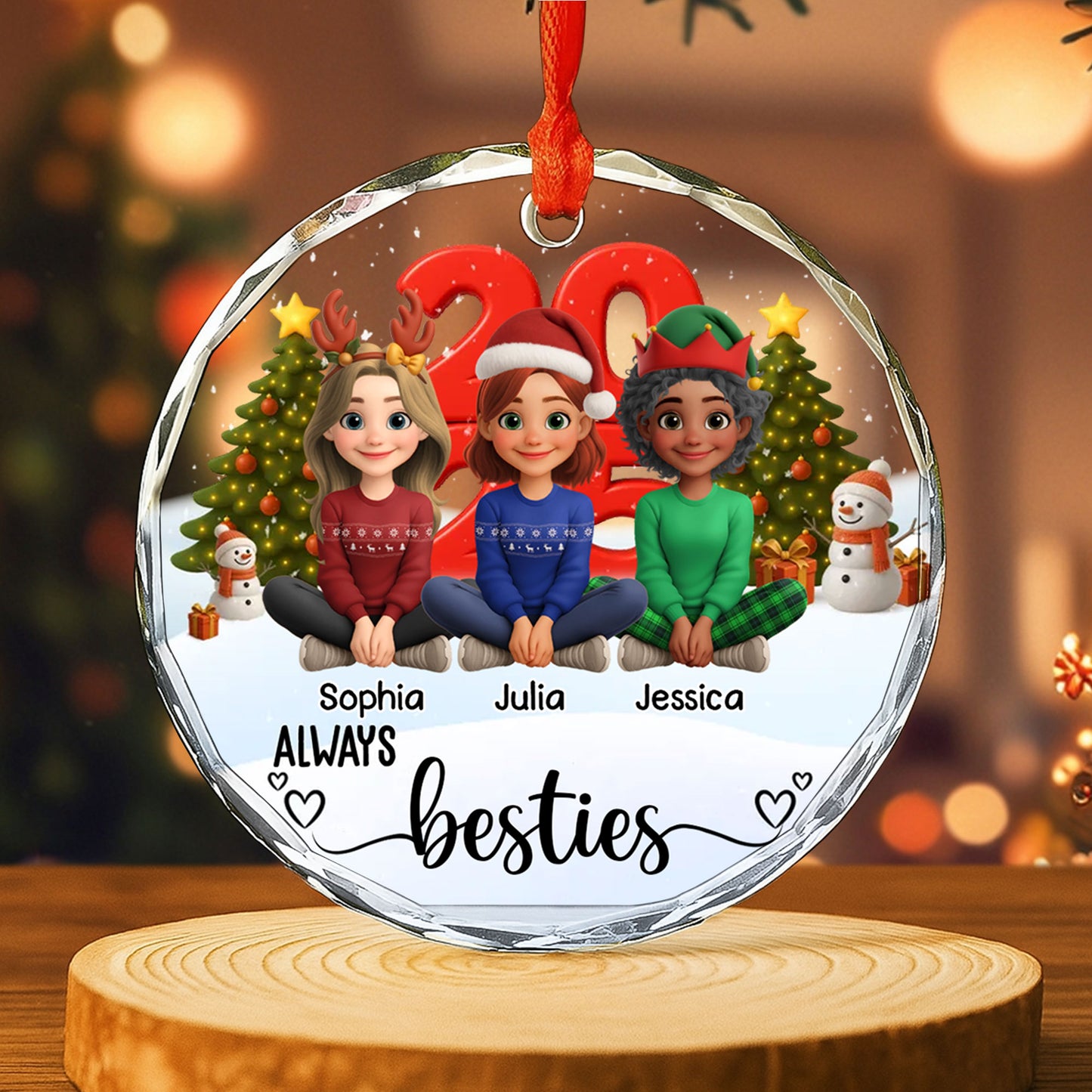 Always Besties With Christmas Trees And Snowman